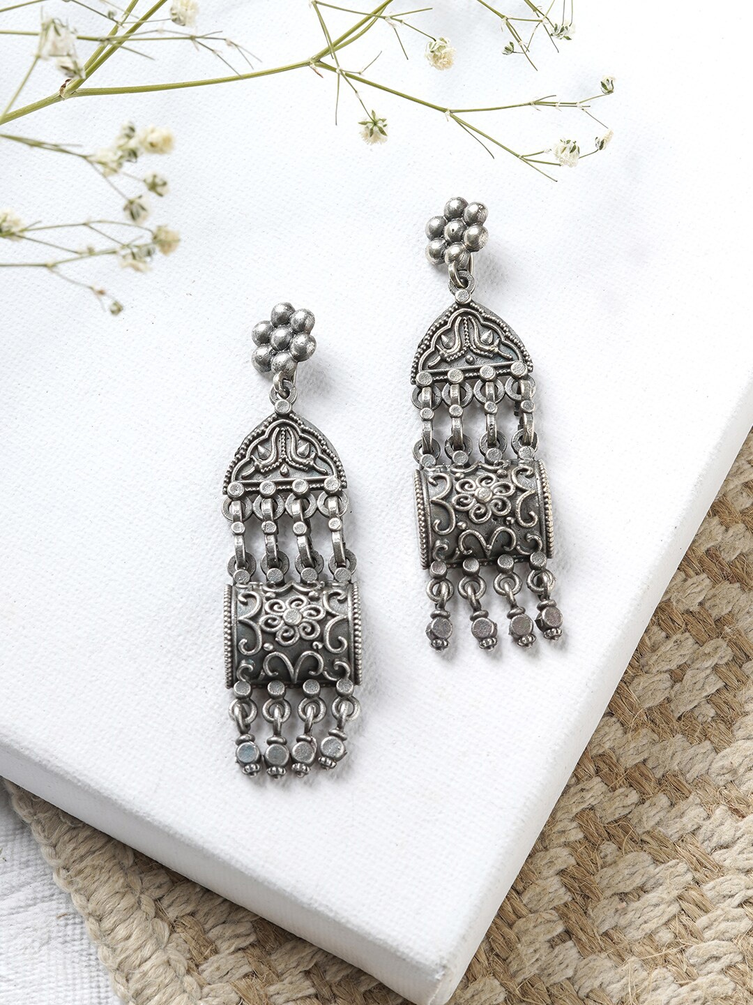 

TEEJH Silver-Toned Contemporary Drop Earrings