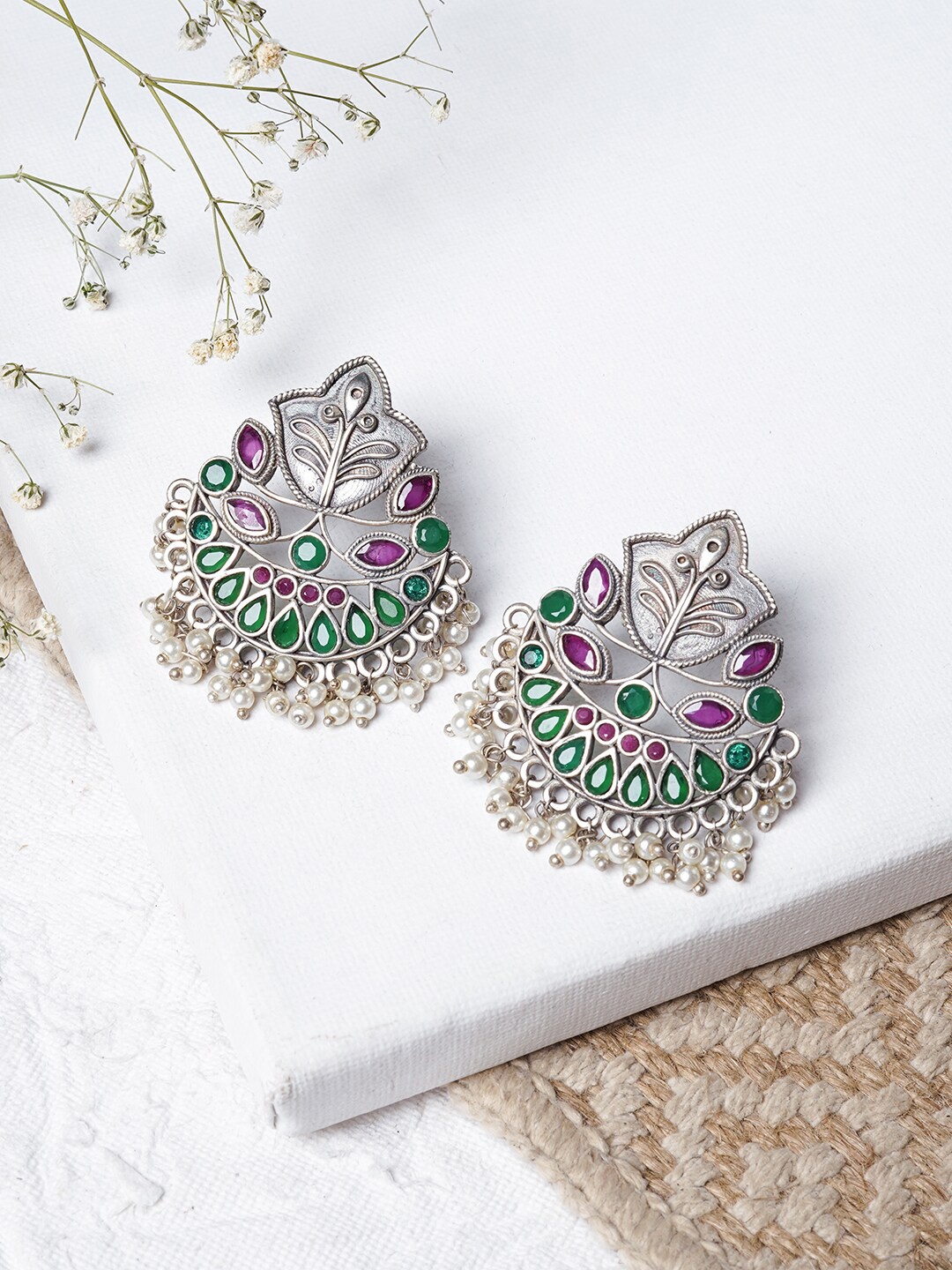 

TEEJH Silver-Toned Contemporary Drop Earrings