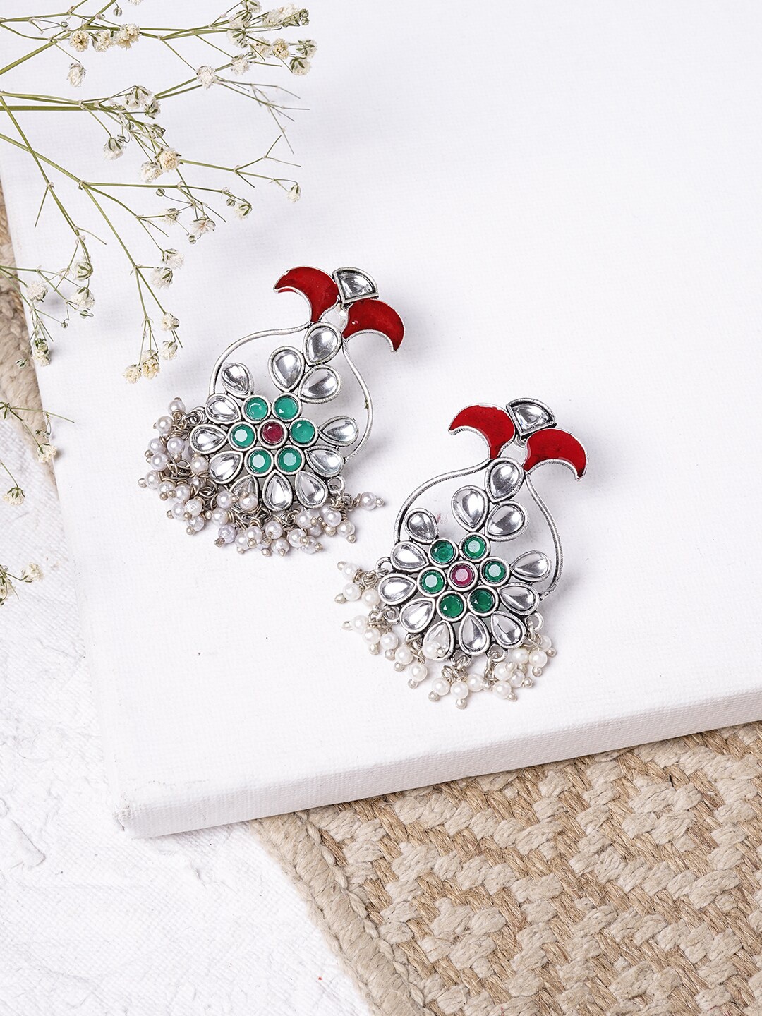 

TEEJH Silver-Toned Contemporary Drop Earrings