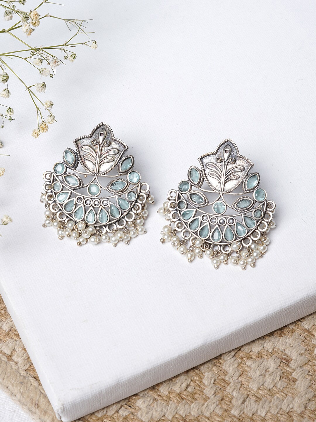 

TEEJH Silver-Toned Contemporary Studs Earrings