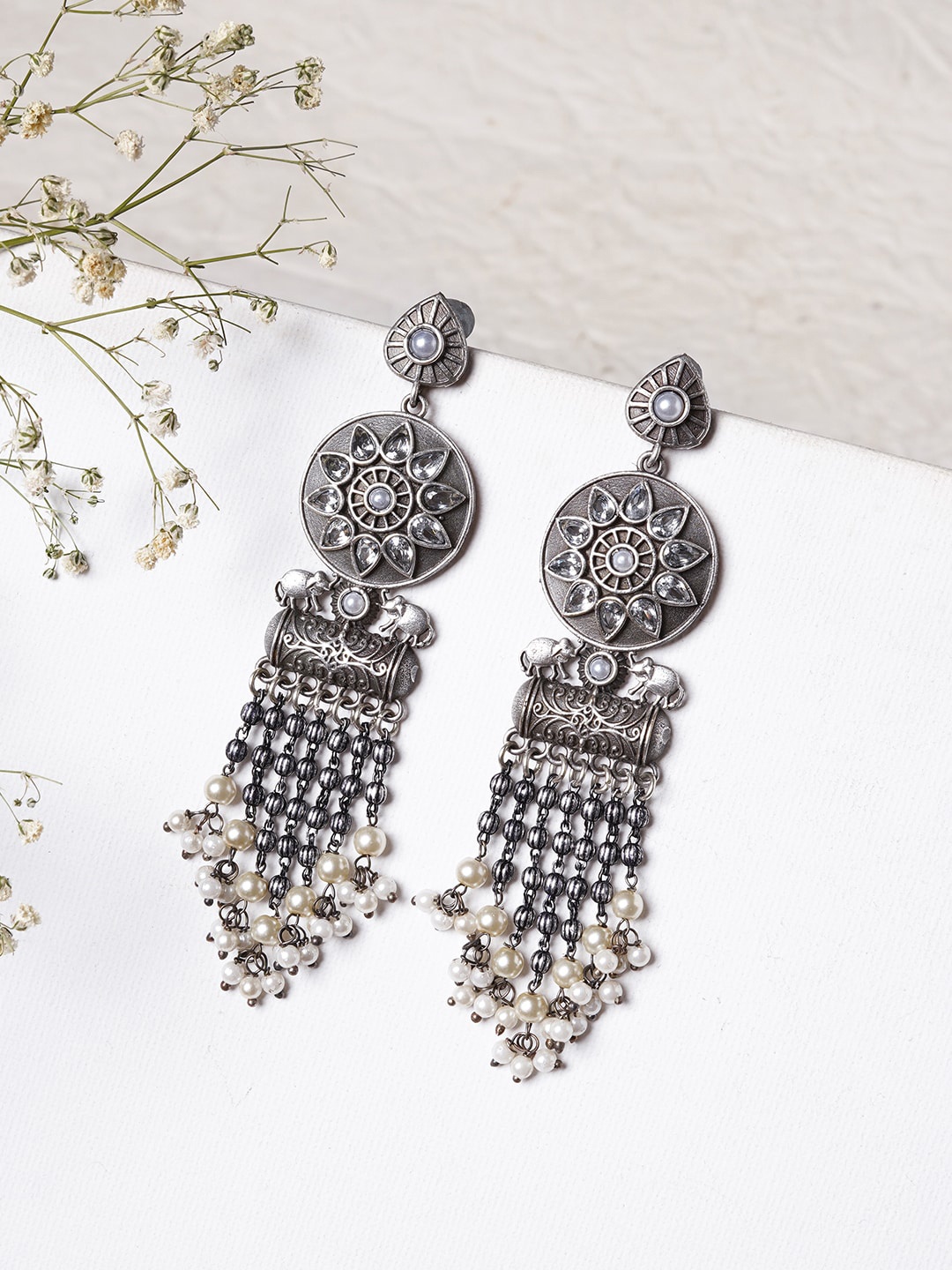 

TEEJH Silver-Toned Contemporary Drop Earrings