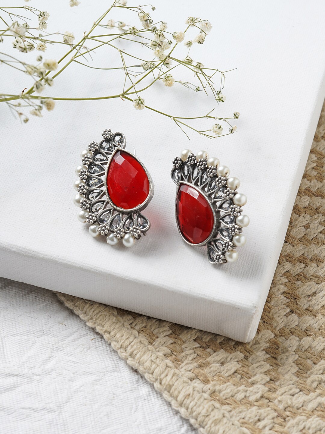 

TEEJH Silver-Toned Contemporary Studs Earrings