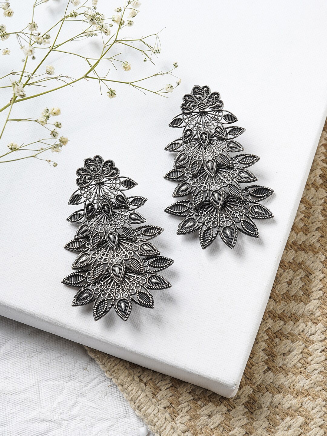 

TEEJH Silver-Toned Contemporary Drop Earrings