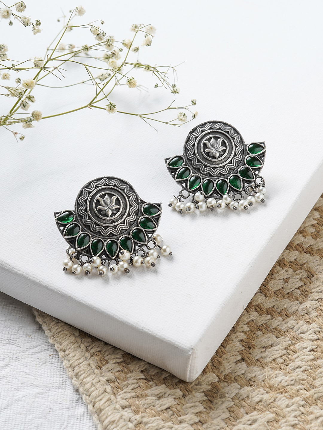 

TEEJH Silver-Toned Contemporary Studs Earrings