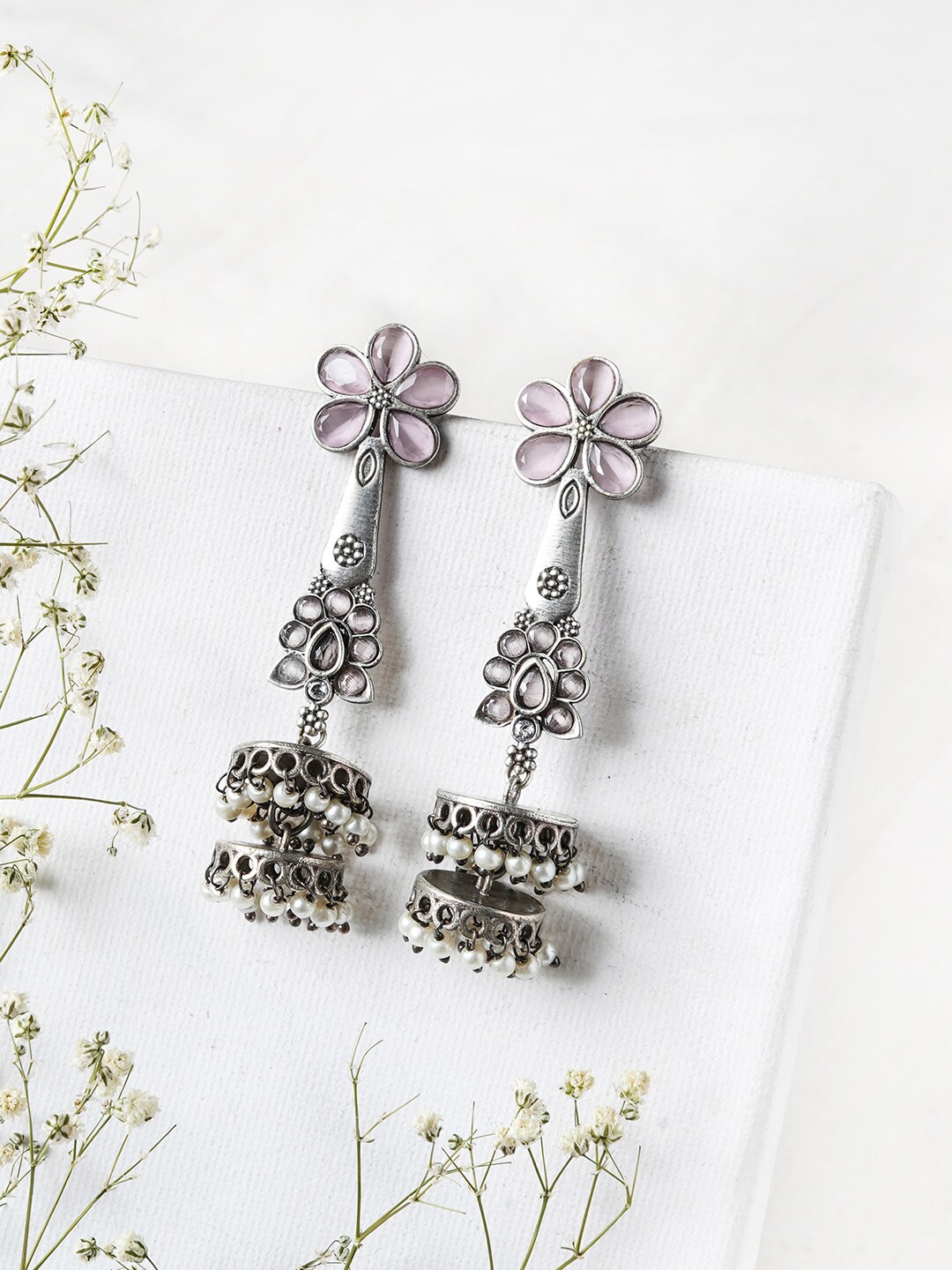 

TEEJH Silver-Toned Contemporary Drop Earrings