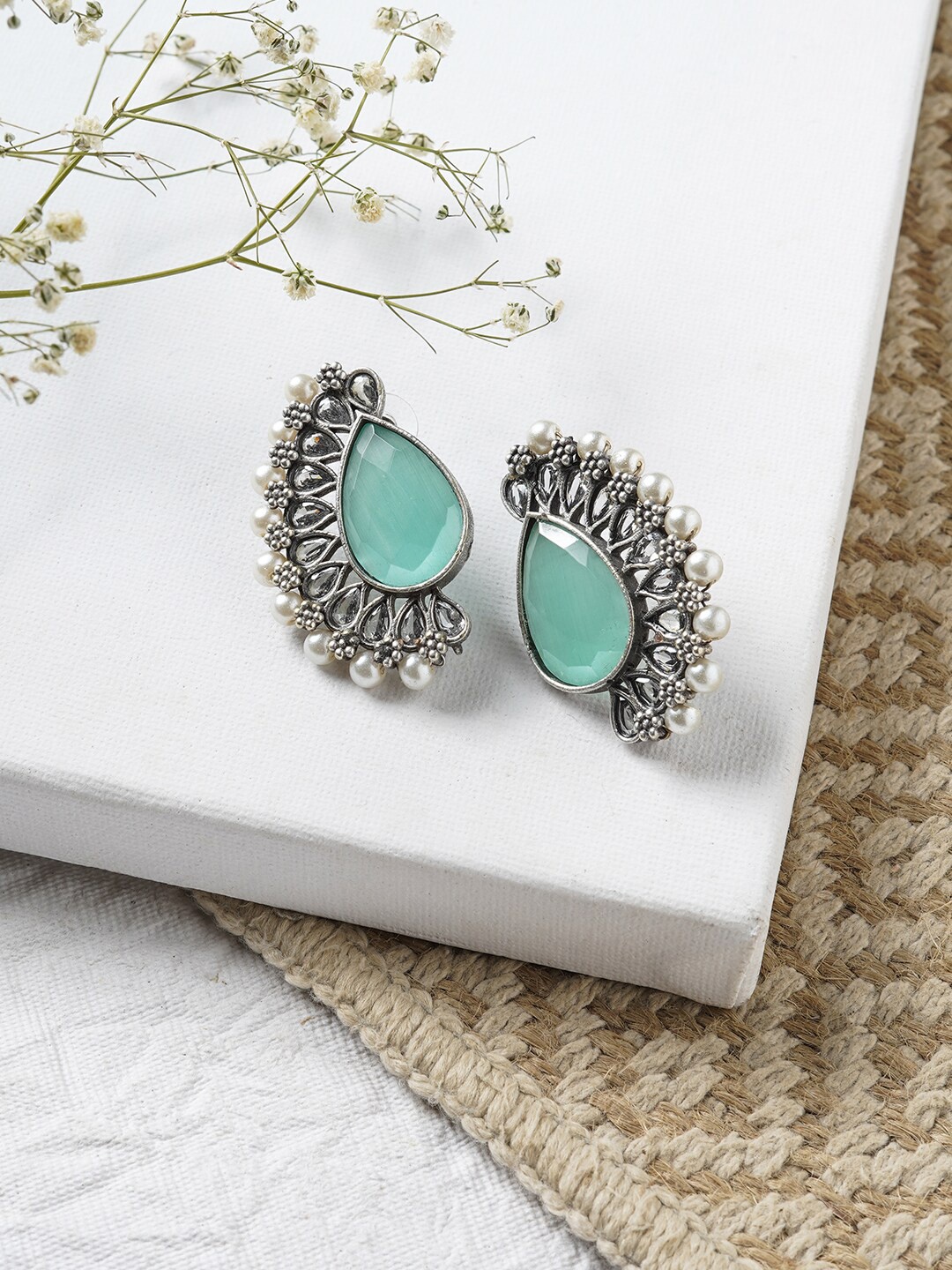 

TEEJH Silver-Toned Contemporary Studs Earrings