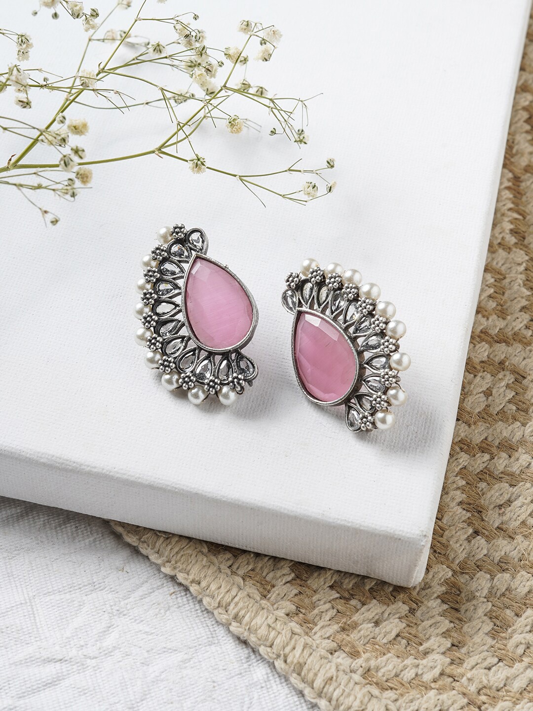 

TEEJH Silver-Toned Contemporary Studs Earrings