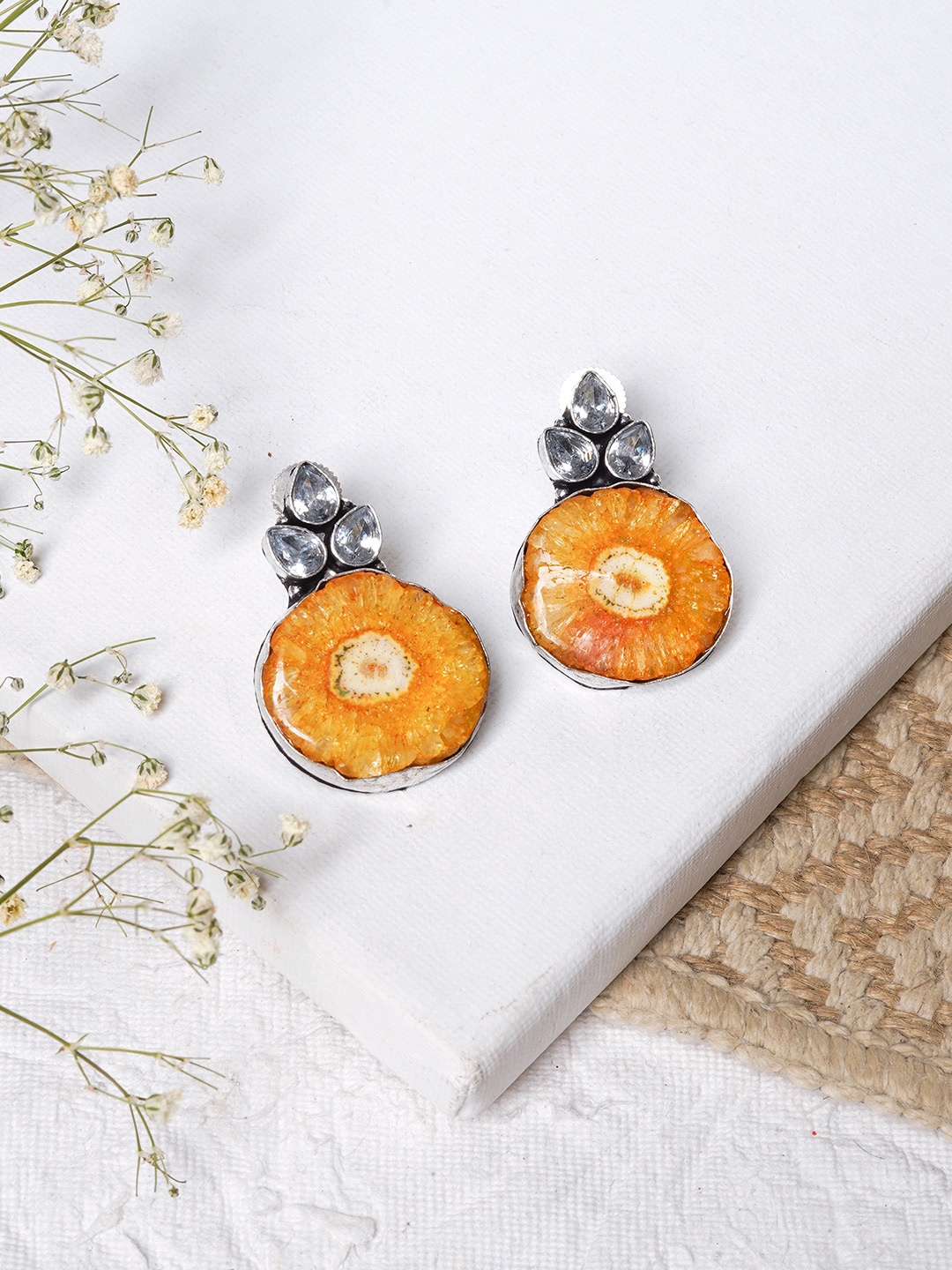 

TEEJH Silver-Toned Contemporary Studs Earrings