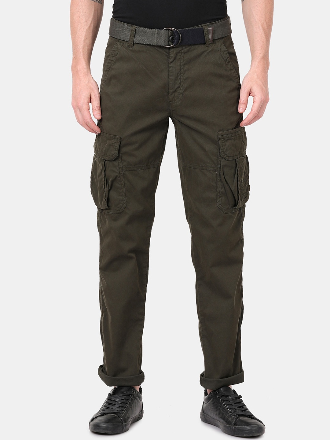 

t-base Men Green Easy Wash Cargos Trousers