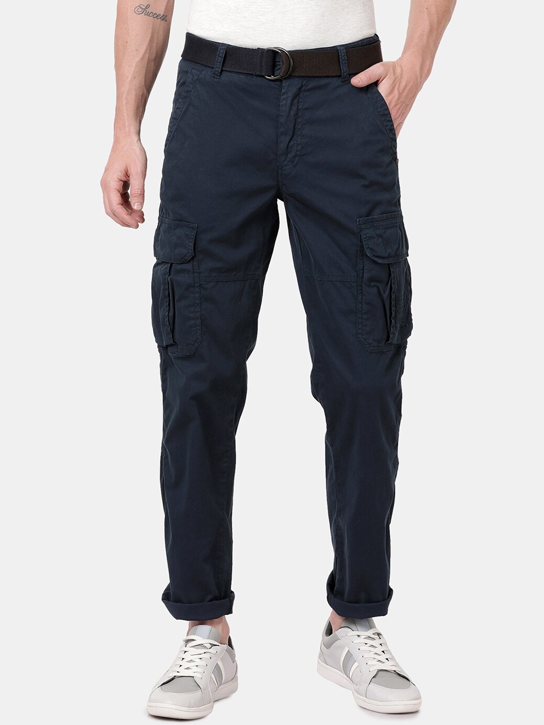 

t-base Men Navy Blue Easy Wash Cargos Trousers