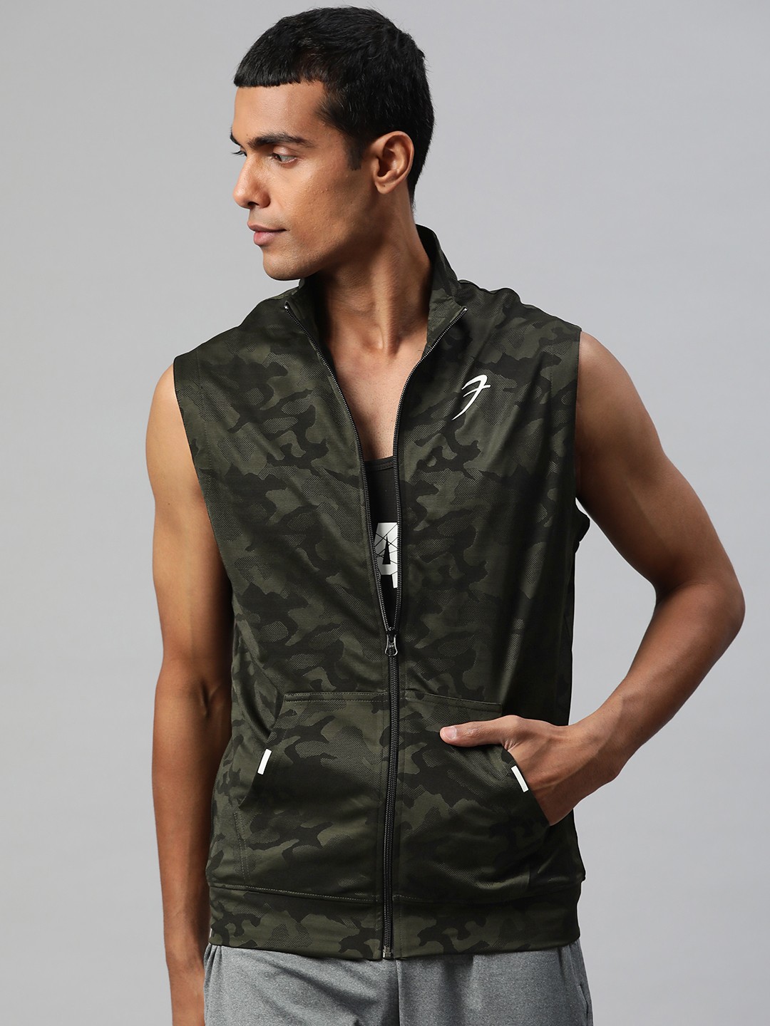 

FUAARK Men Olive Green Camouflage Training or Gym Sporty Jacket