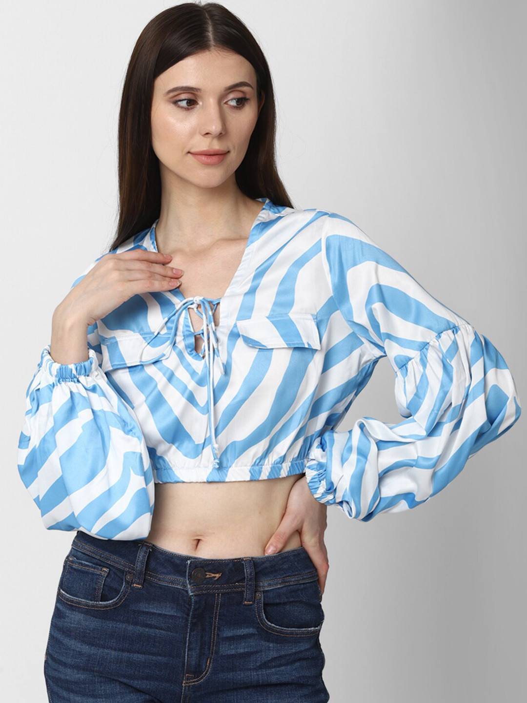 

FOREVER 21 Multicoloured Checked Tie-Up Neck Crop Top, Multi