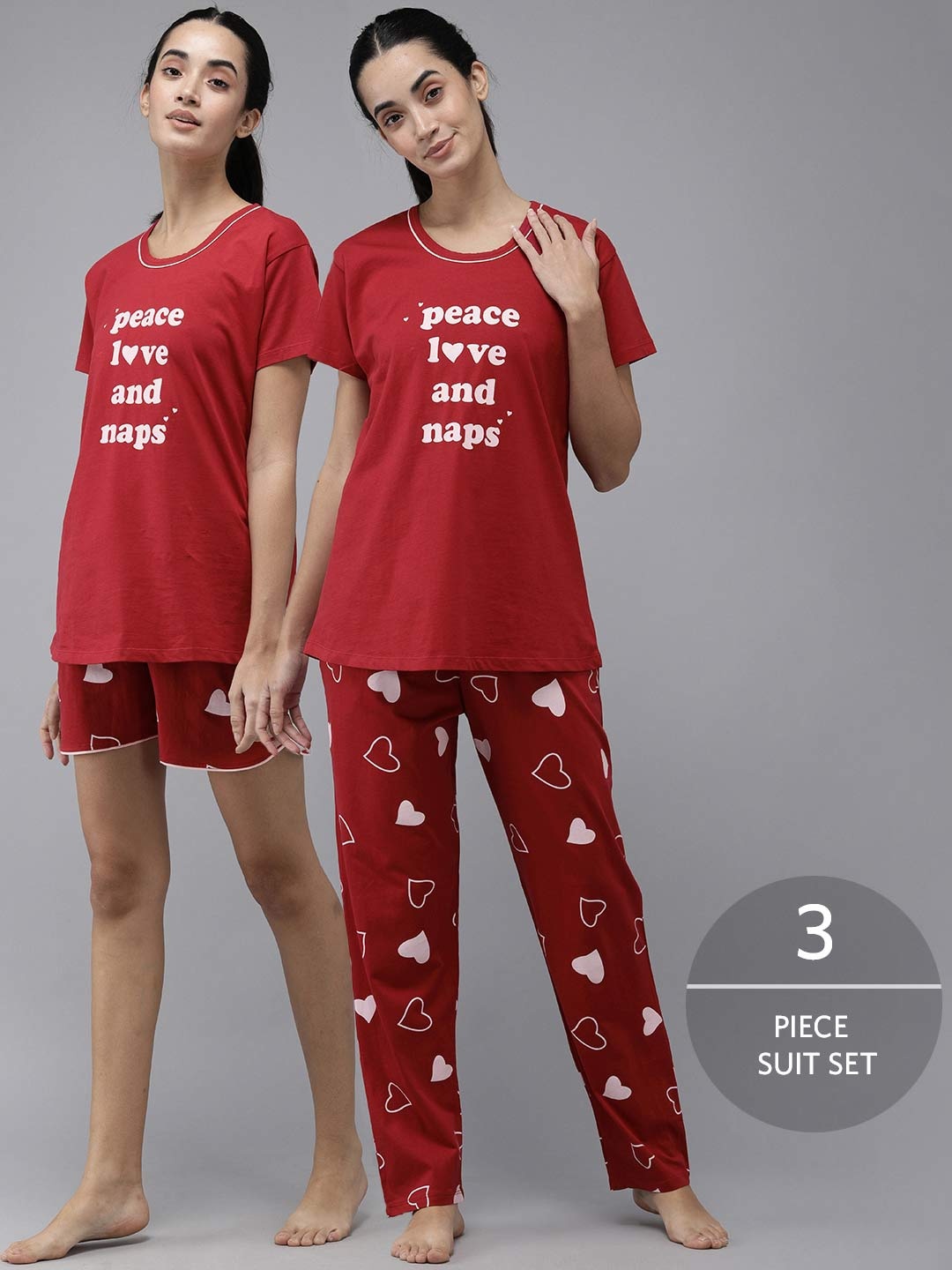 

Zeyo Women Red & White Pure Cotton Printed Pyjama Set