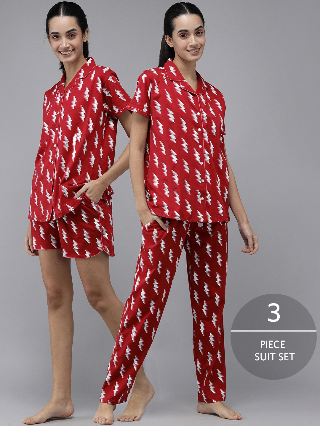 

Zeyo Women Red & White Pure Cotton Printed Pyjama Set