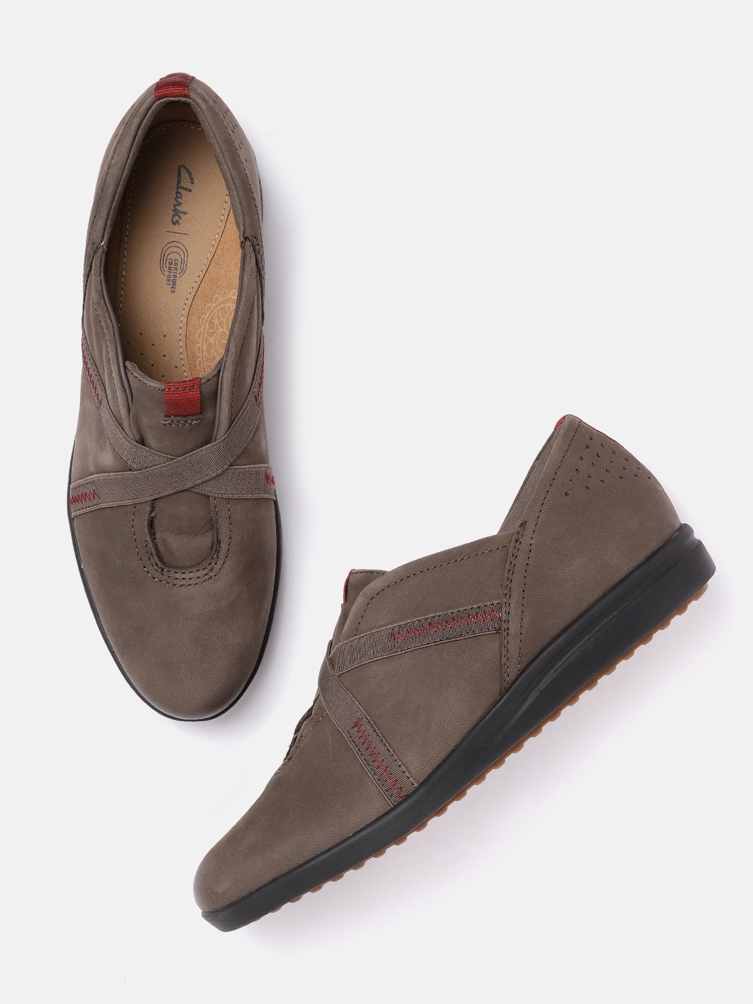 

Clarks Women Brown Solid Leather Slip-On Sneakers