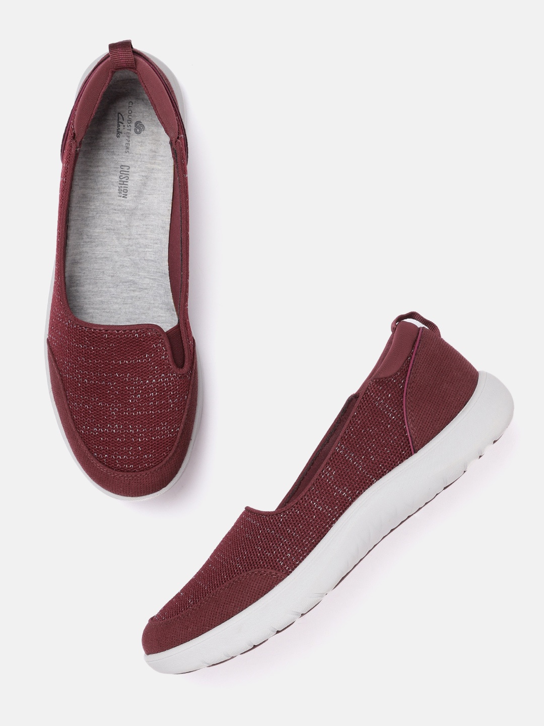 

Clarks Women Burgundy Solid Shimmery Slip-On Sneakers