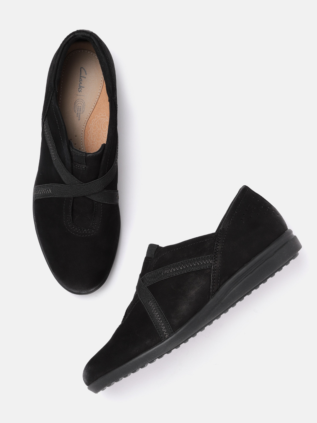 

Clarks Women Black Solid Leather Slip-On Sneakers