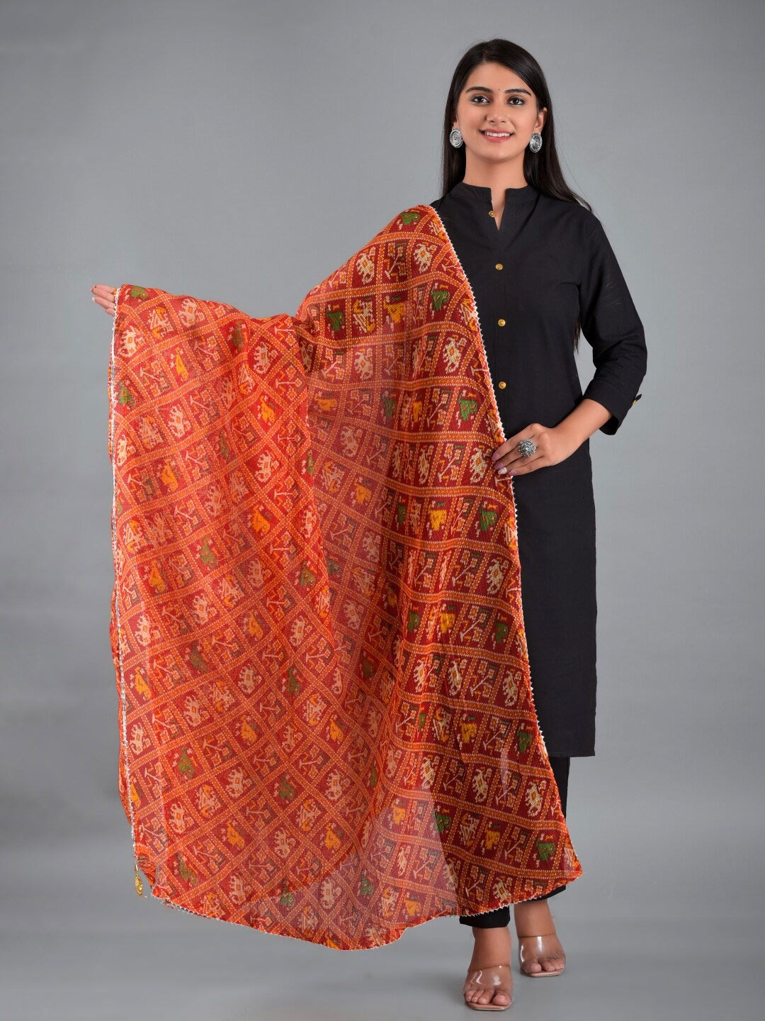 

Apratim Multicoloured & Orange Printed Leheriya Dupatta, Multi