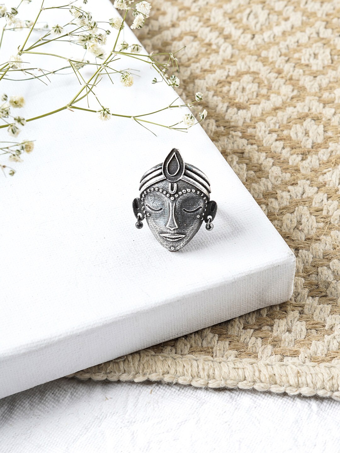 

Teejh Oxidised Silver-Toned Tribal Finger Ring