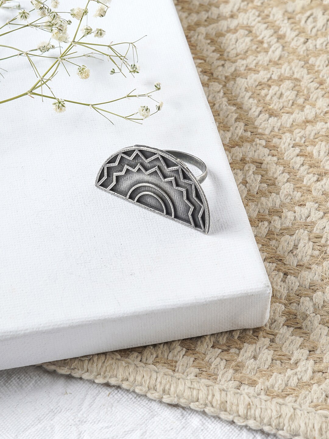 

TEEJH Oxidized Silver-Plated Adjustable Finger Ring