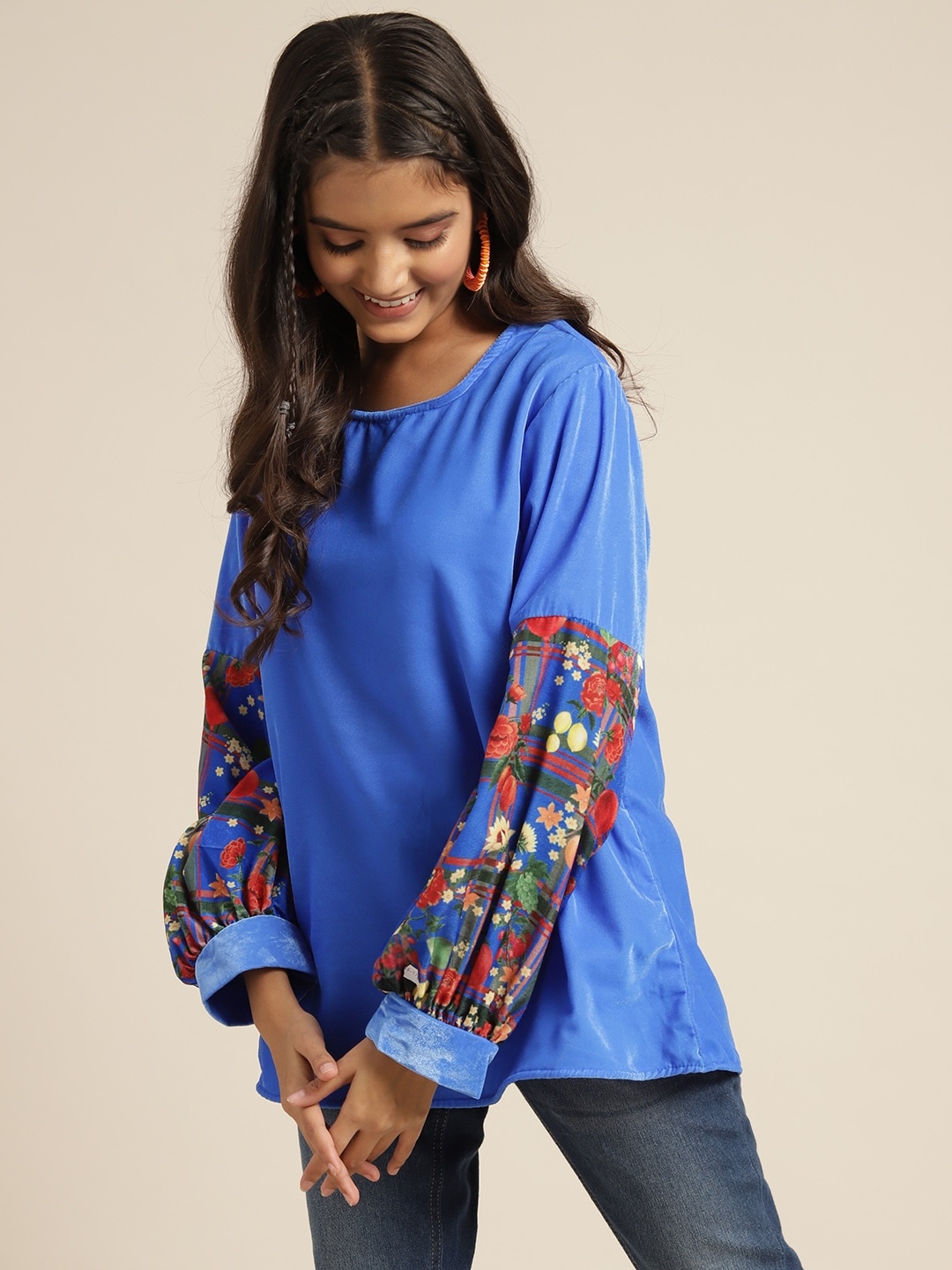 

Sangria Girls Blue Solid Puff Sleeves Top