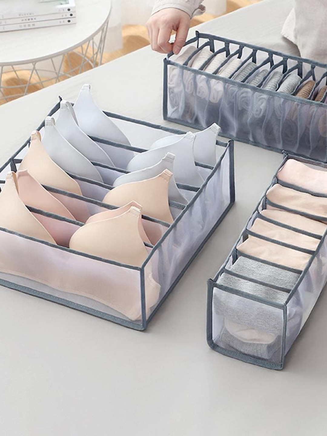 

NFI essentials Set Of 3 Grey Solid Bra Organisers