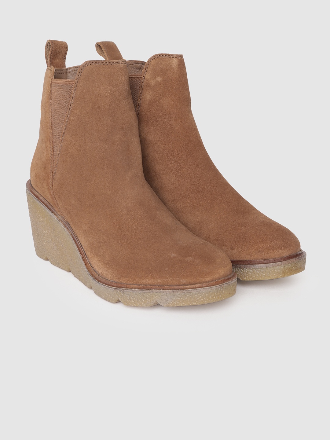 

Clarks Women Tan Brown Solid Mid-Top Suede Chelsea Boots