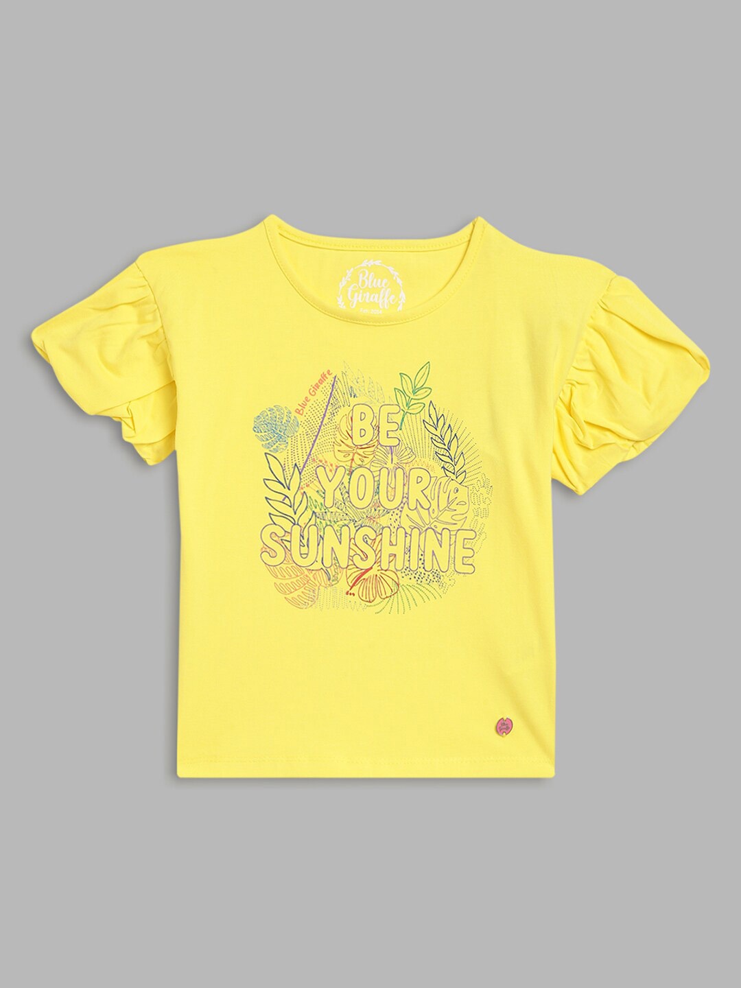 

Blue Giraffe Girls Yellow Printed T-shirt