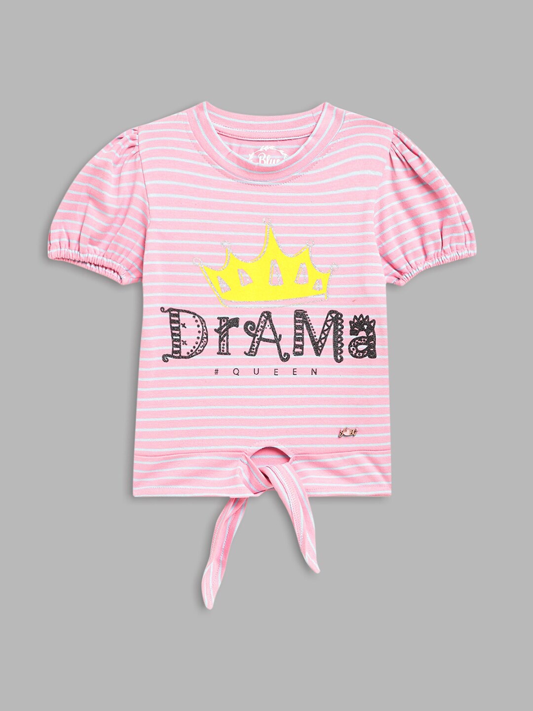 

Blue Giraffe Girls Pink Printed Extended Sleeves Applique T-shirt