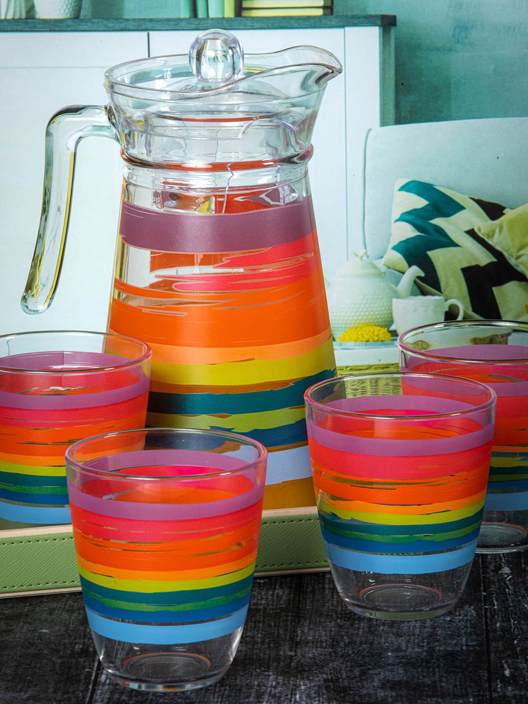 

Luminarc 7 Piece Striped Glass Water Jug With Glasses, Multi