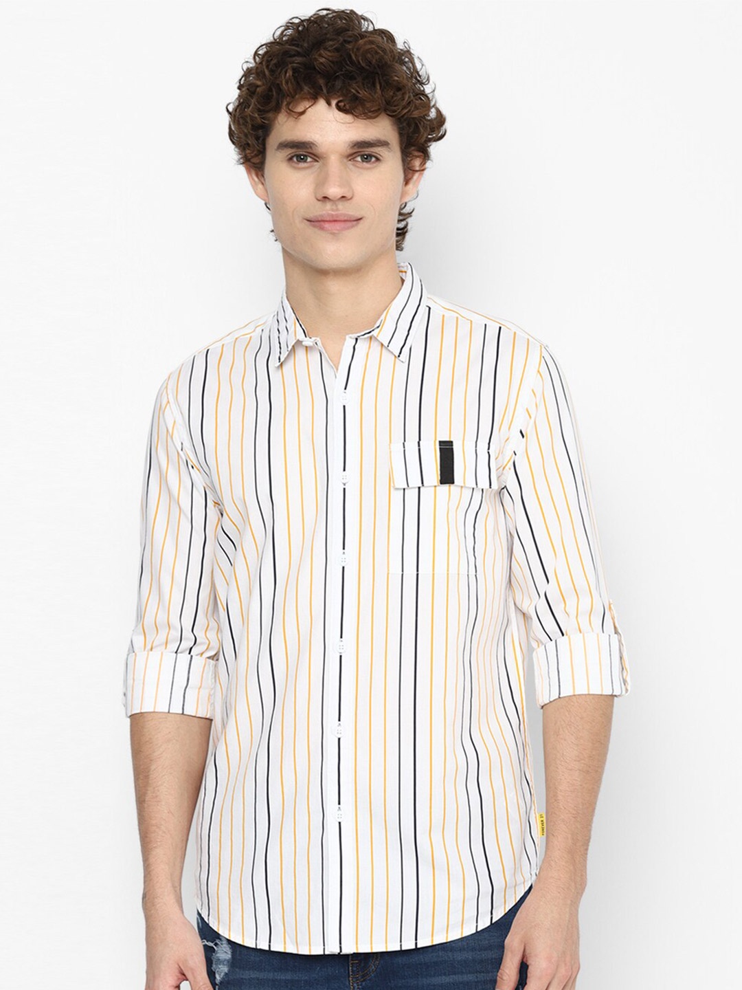 

FOREVER 21 Men Yellow Striped Casual Shirt