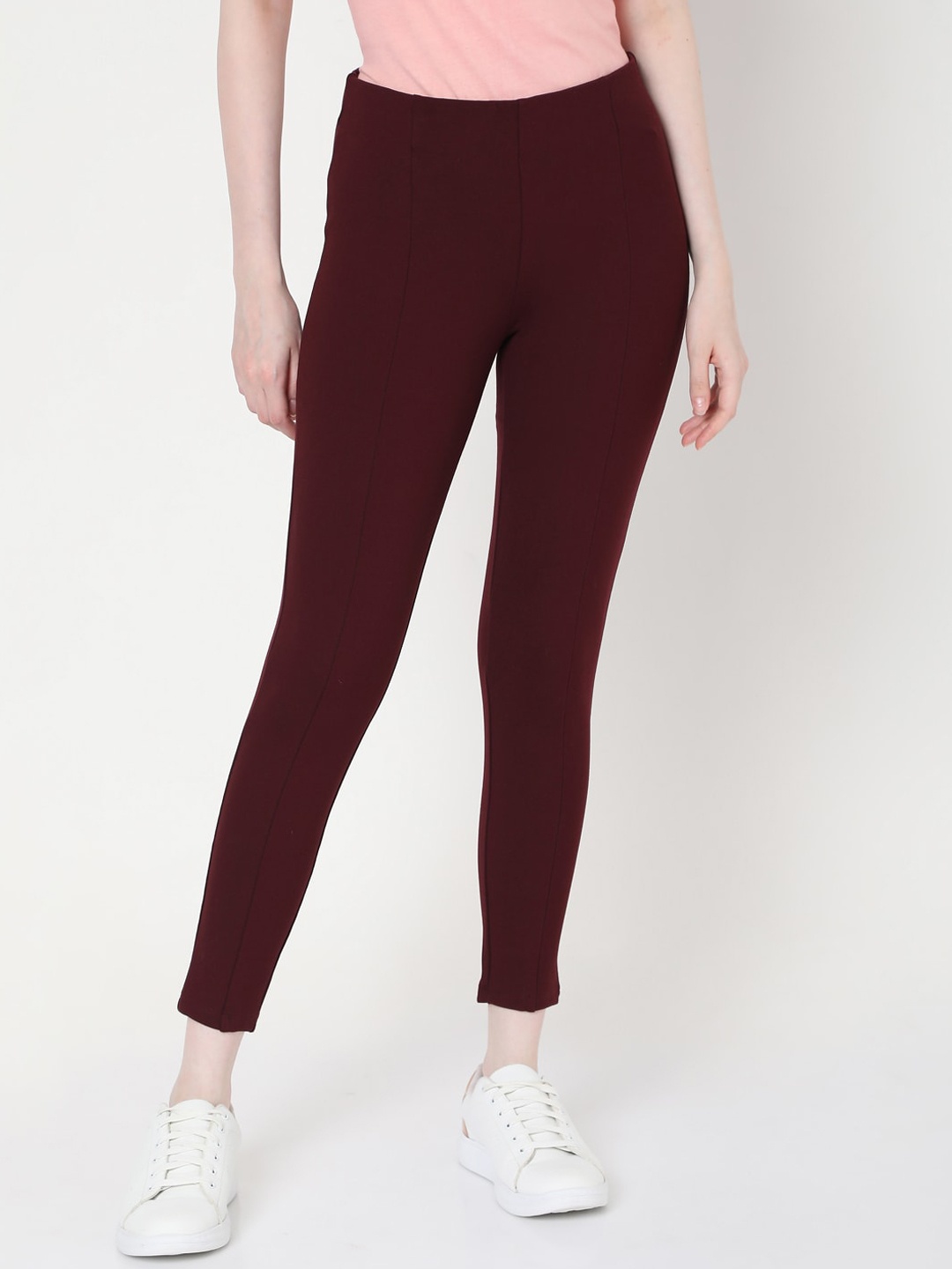 

Vero Moda Women Maroon Solid Ankle-Length Leggings