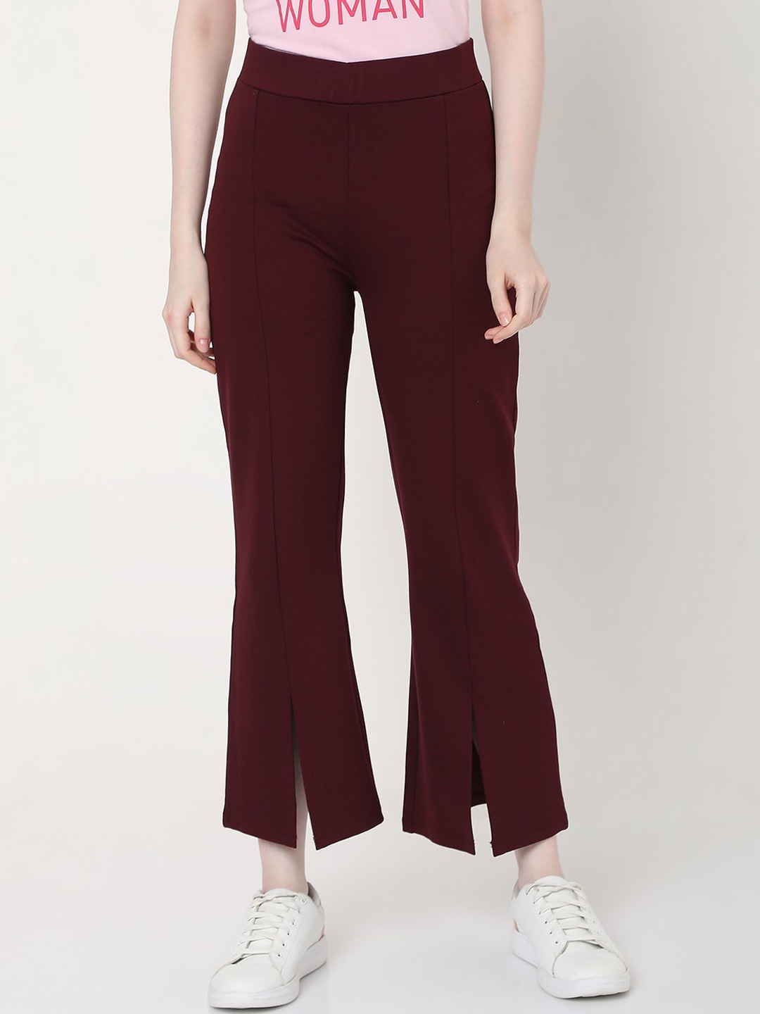 

Vero Moda Women Maroon Solid Skinny-Fit Boot Cut Treggings