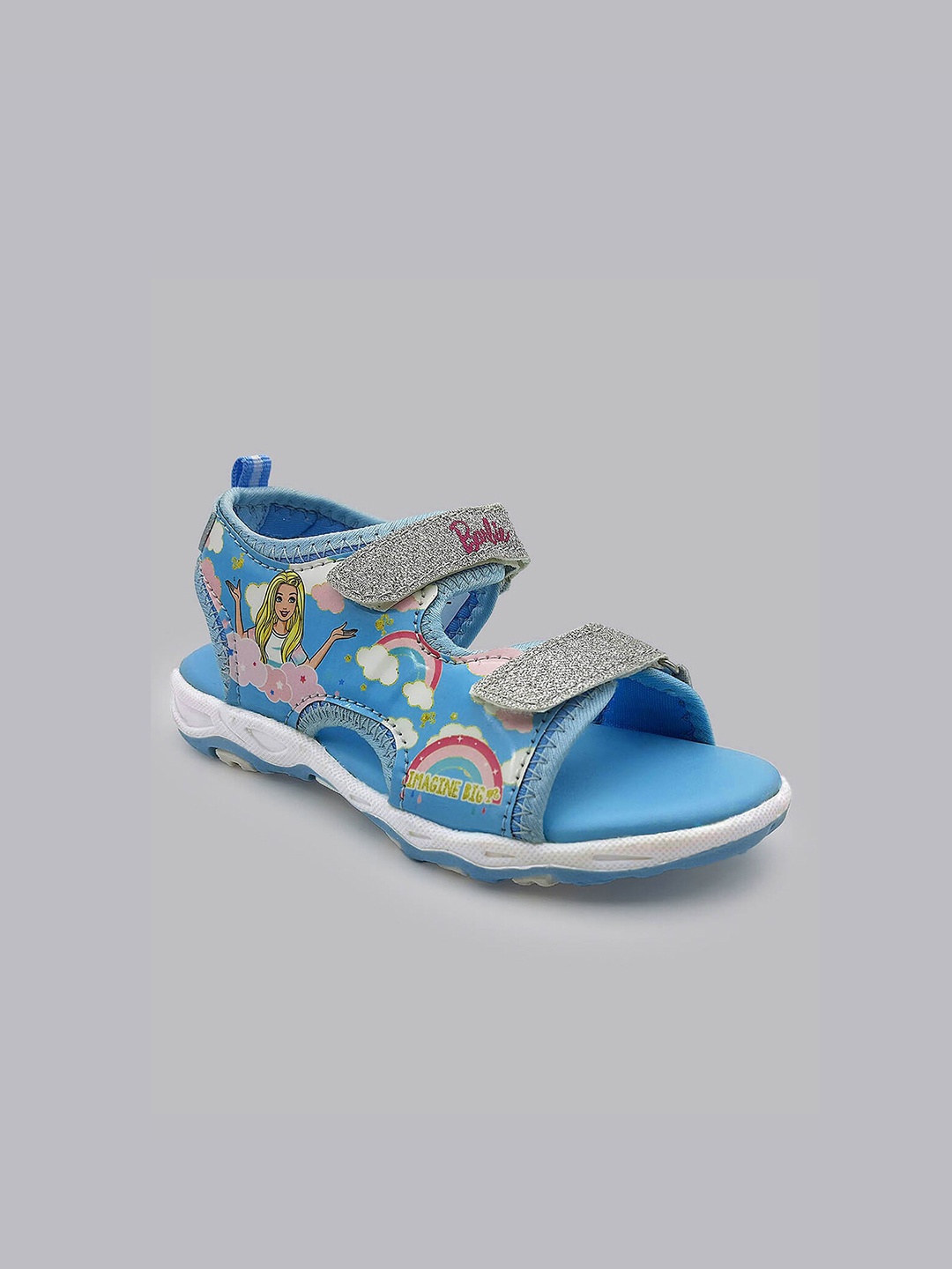 

Kids Ville Girls Blue Barbie Printed Open Toe Flats