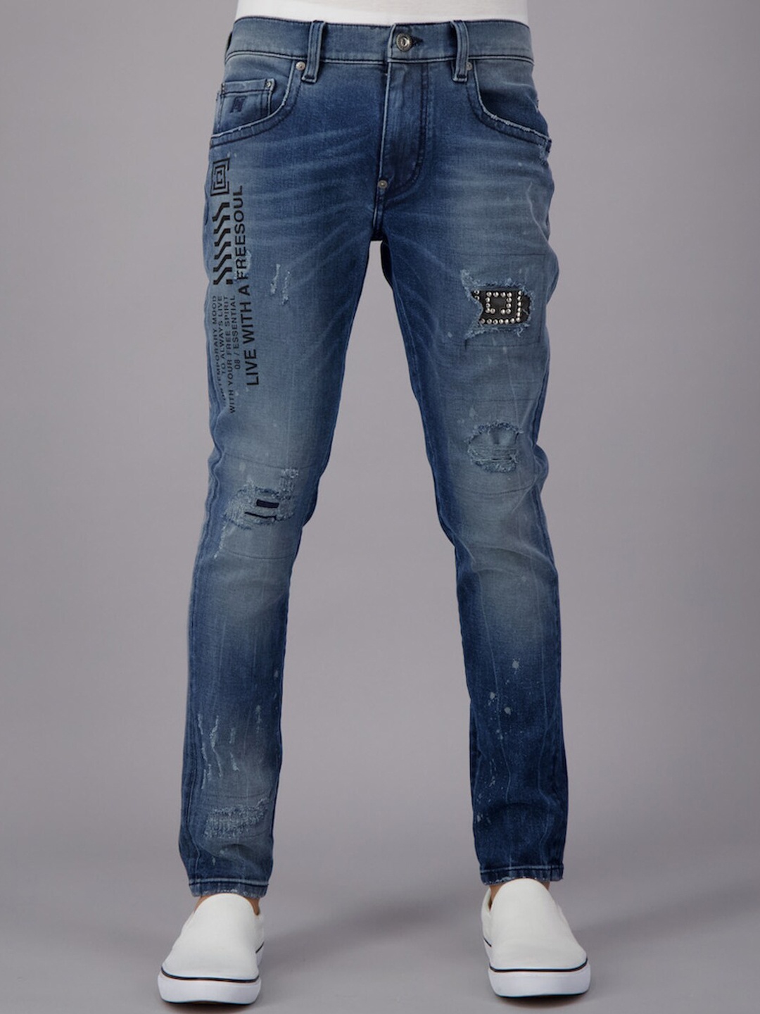

FREESOUL Men Blue Skinny Fit Mildly Distressed Light Fade Jeans