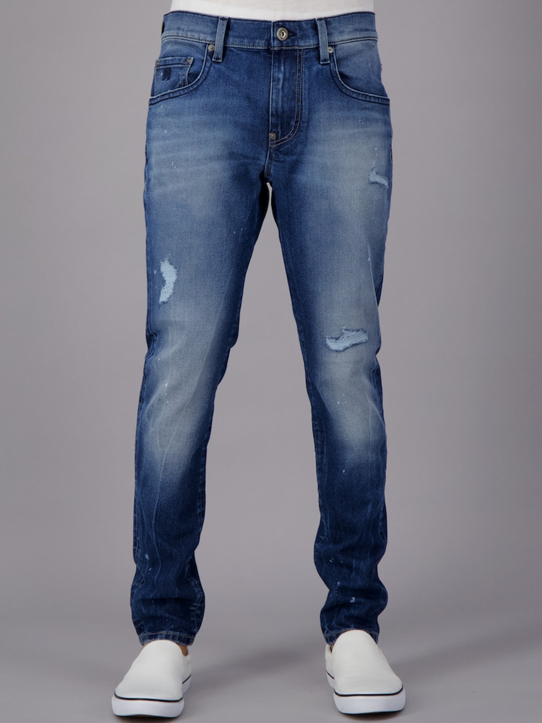 

FREESOUL Men Blue Skinny Fit Low Distress Heavy Fade Jeans