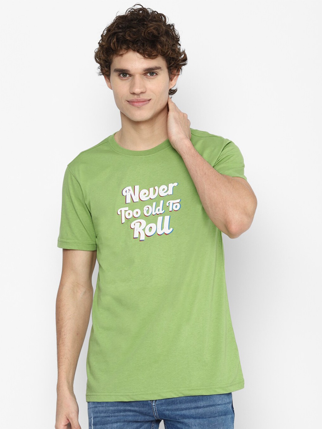 

FOREVER 21 Men Green Typography Printed Applique T-shirt