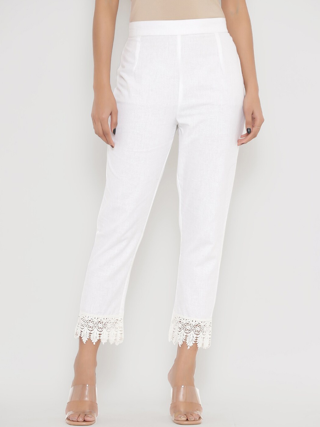 

PINKVILLE JAIPUR Women White Straight Fit Trousers