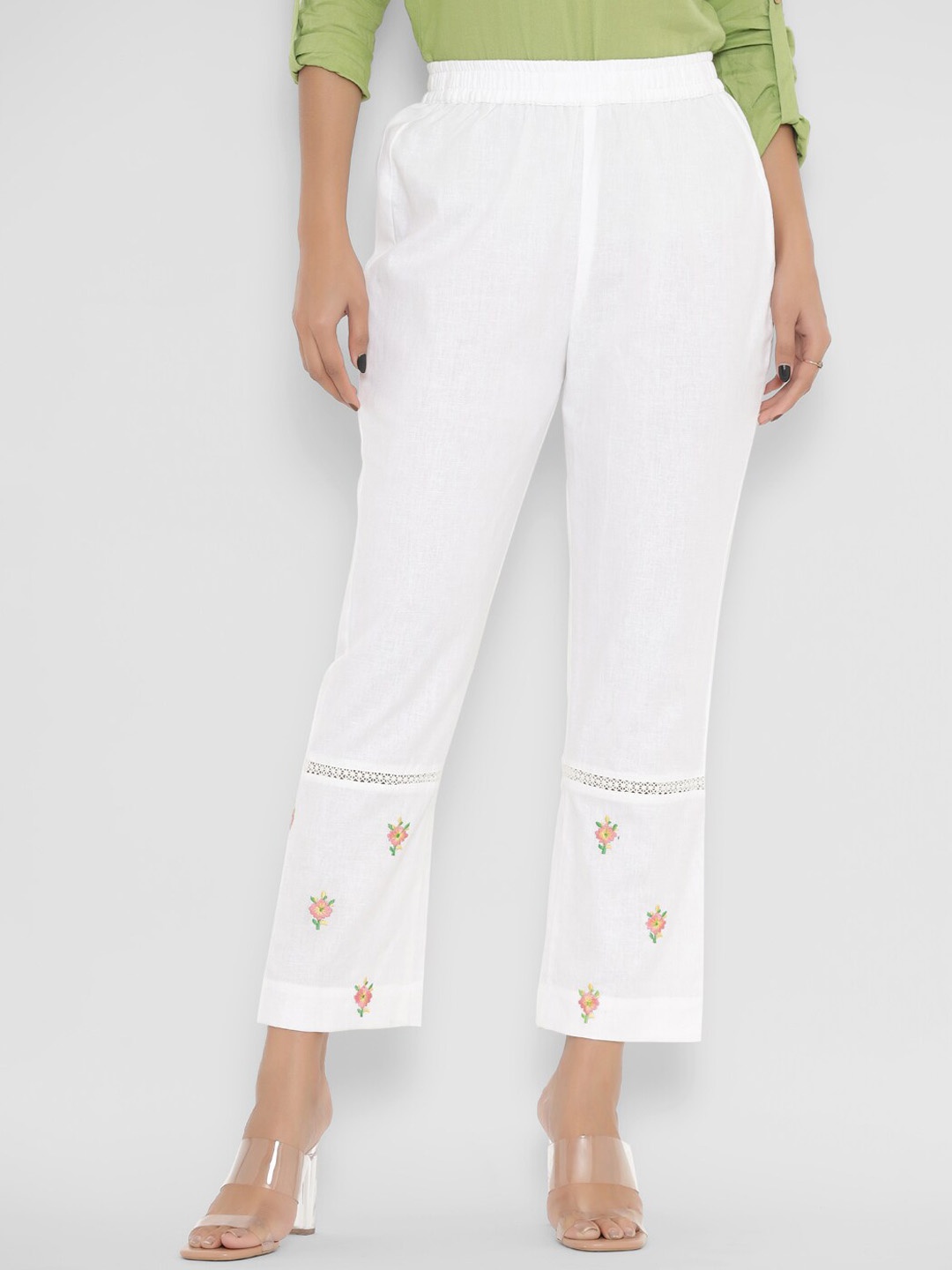 

PINKVILLE JAIPUR Women White Straight Fit Trousers