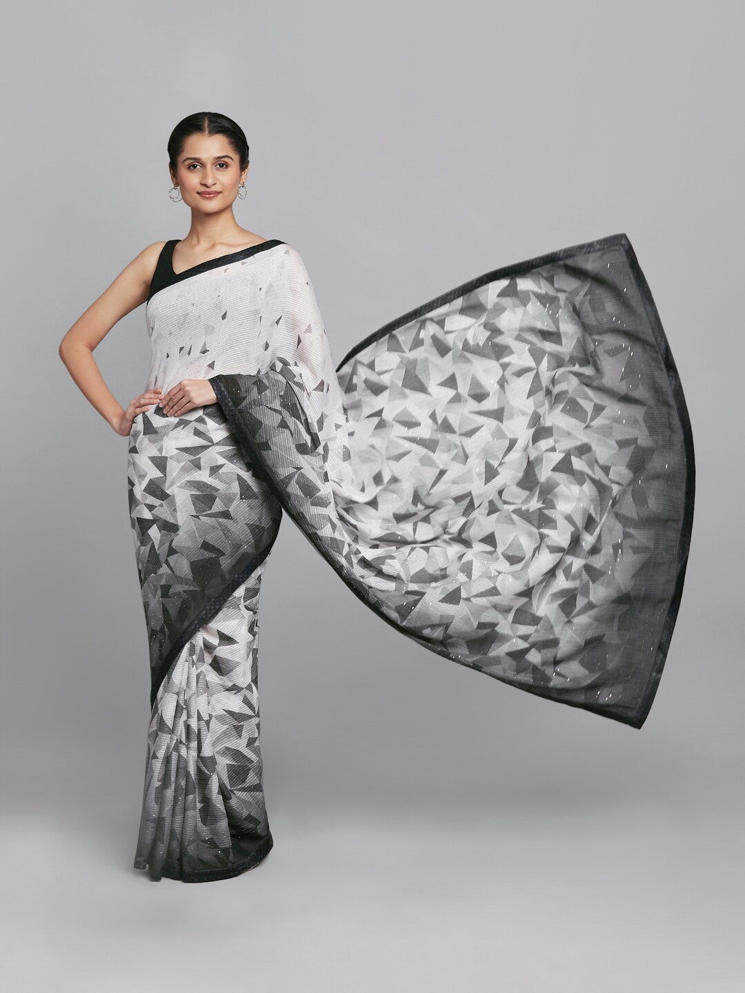 

navyasa by liva Grey & White Zari Saree