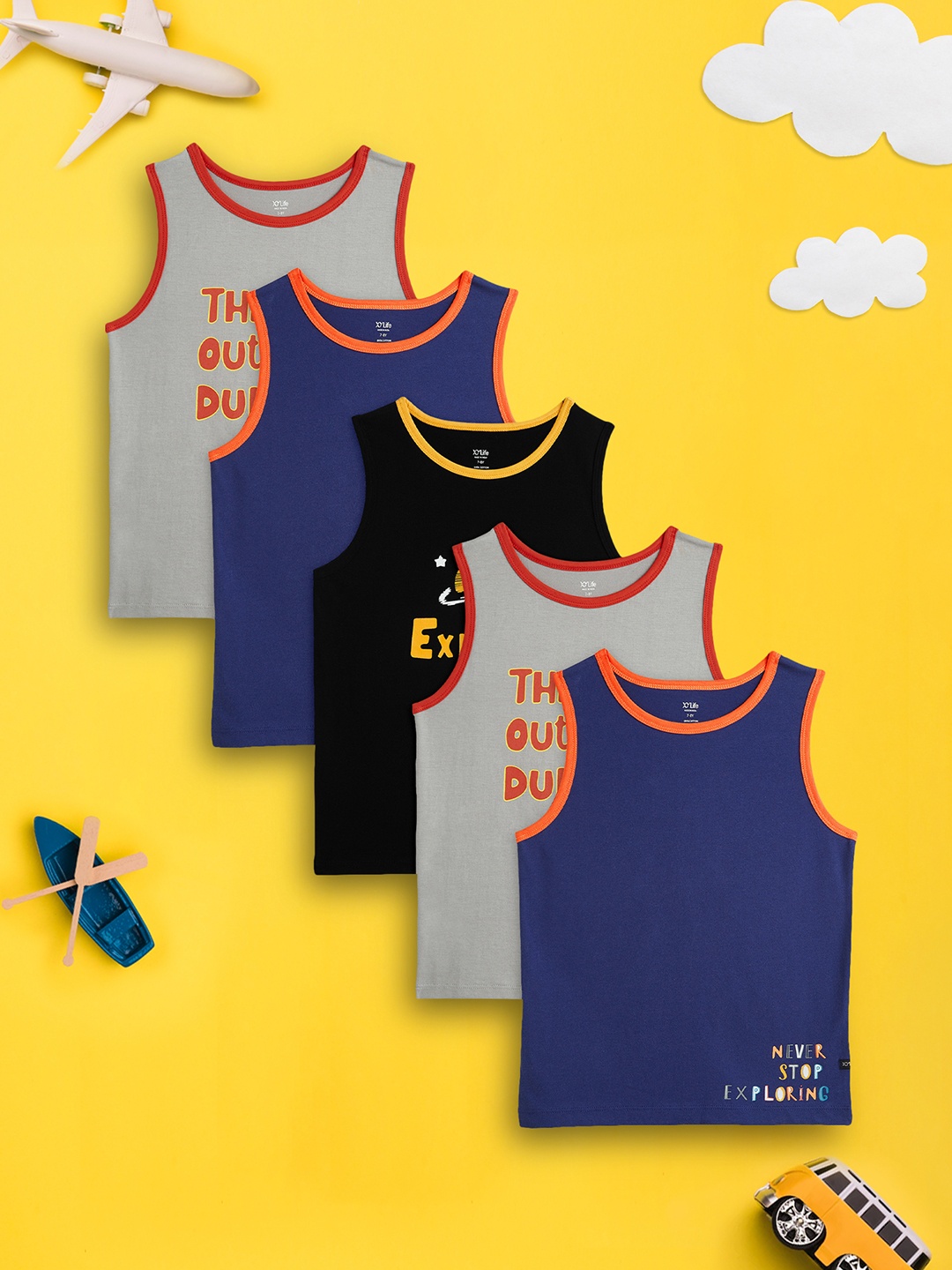 

XY Life Boys Pack Of 5 SPlaymate Combed Cotton Outer Vests, Blue