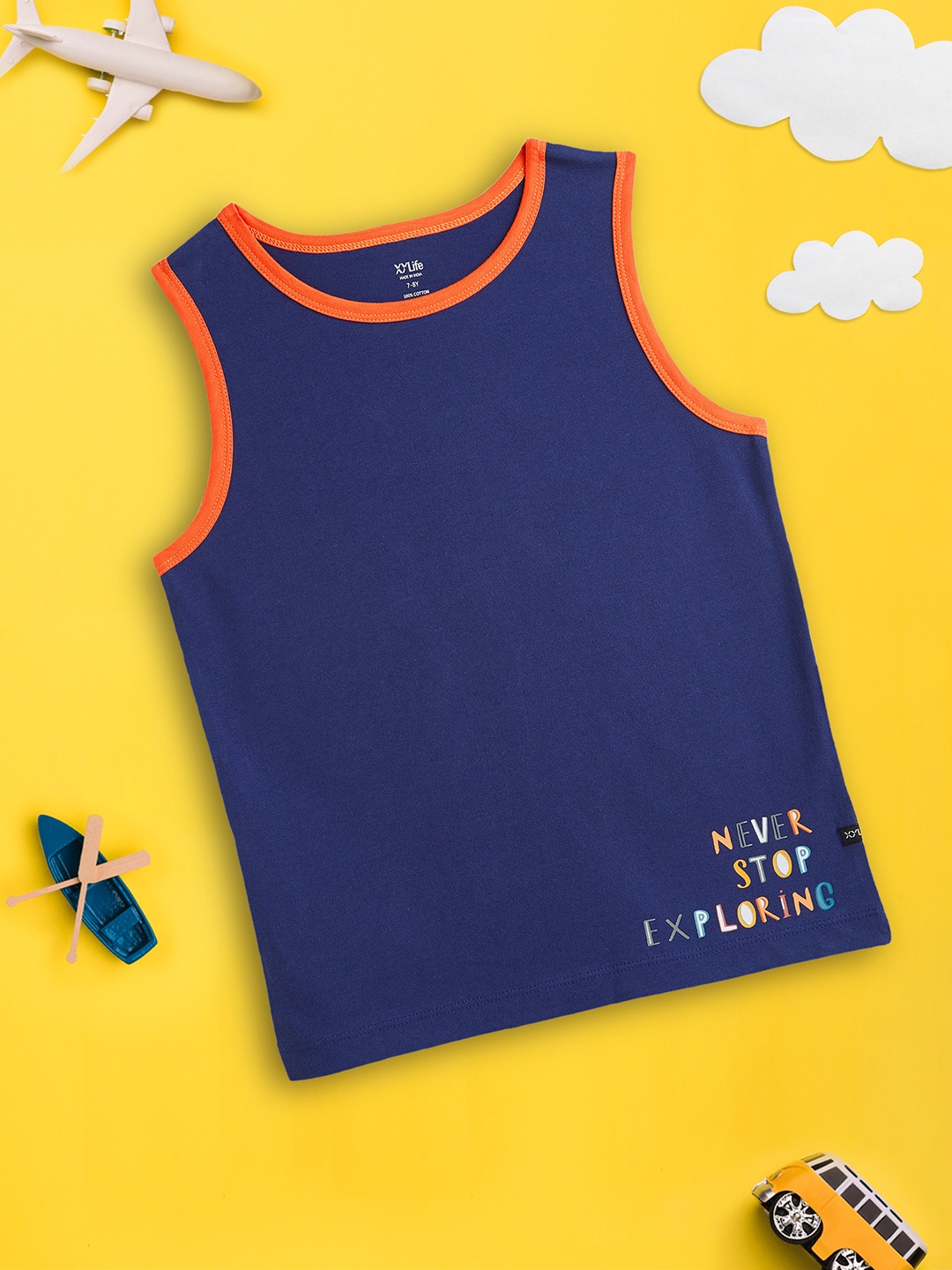 

XY Life Boys Navy Blue Playmate Blue Combed Cotton Outer Vests