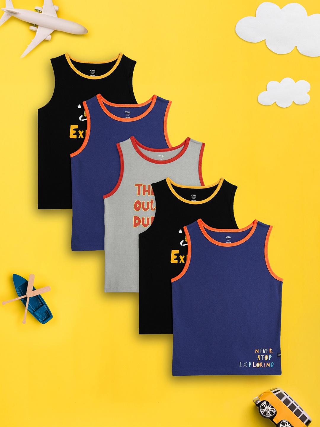 

XY Life Boys Pack Of 5 Playmate Combed Cotton Outer Vests, Grey