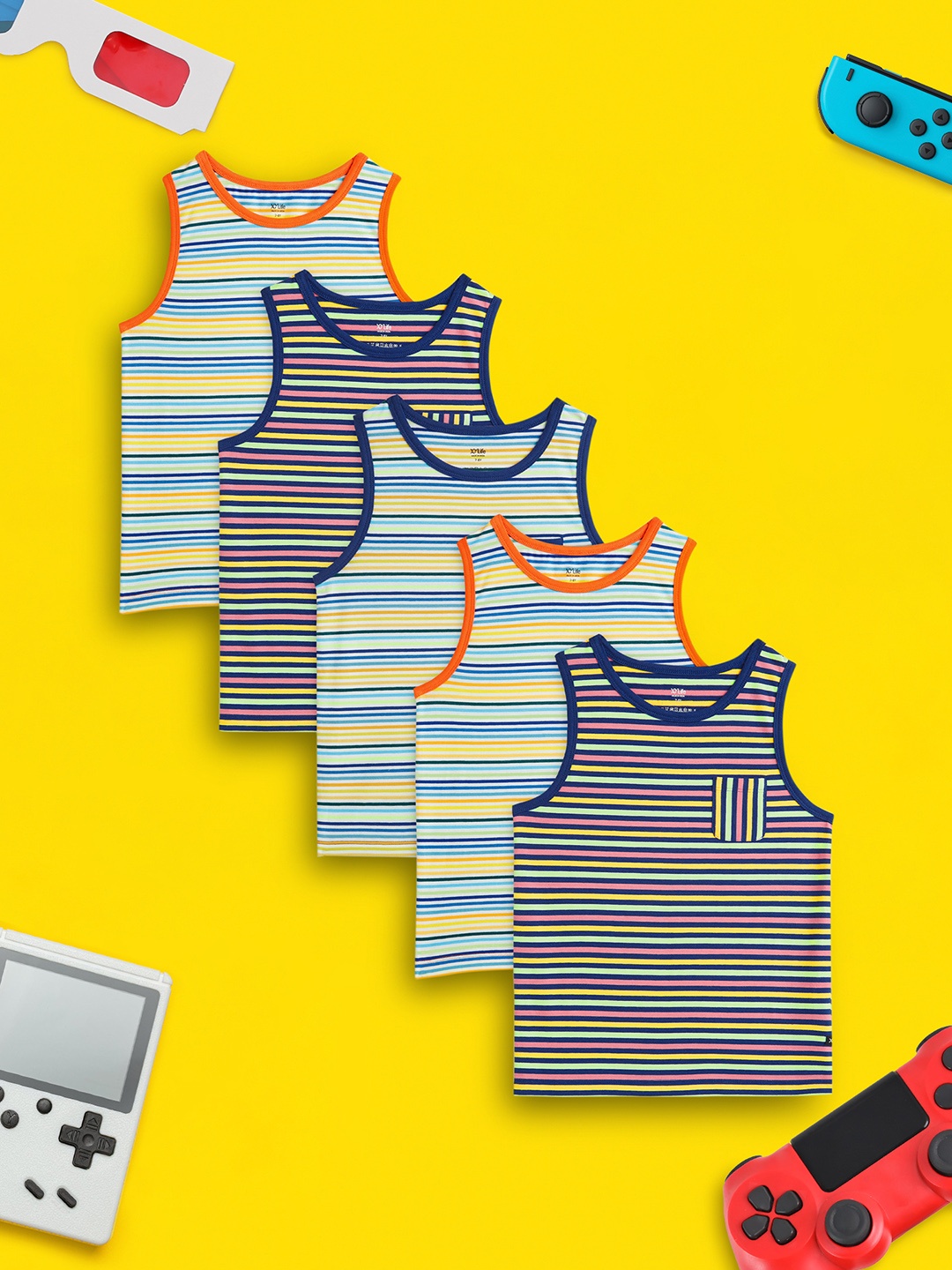

XY Life Boys Pack of 5 Arcade Combed Cotton Outer Vests, Orange