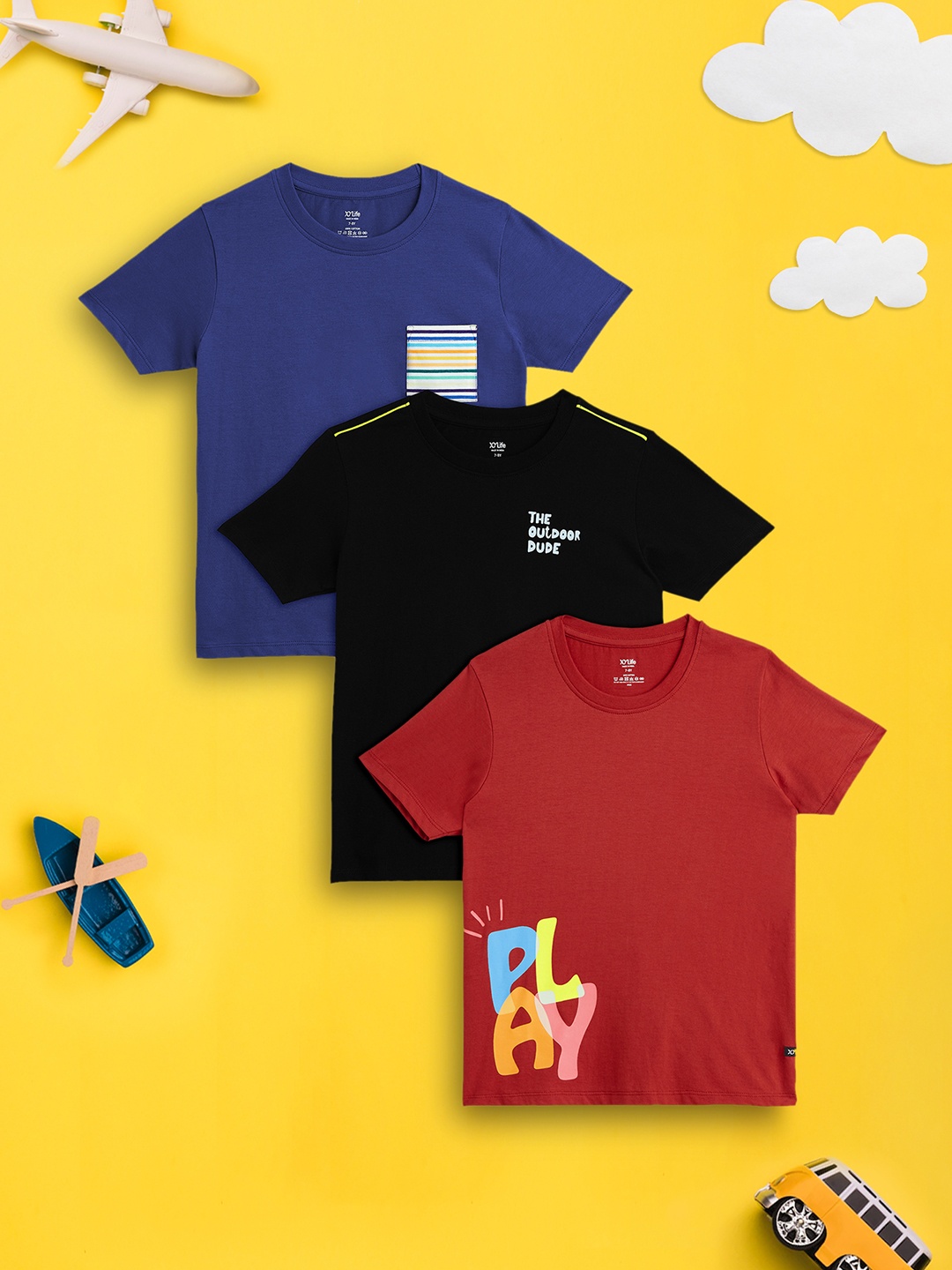 

XY Life Boys Pack Of 3 Playmate Super Combed Cotton T-shirt, Multi