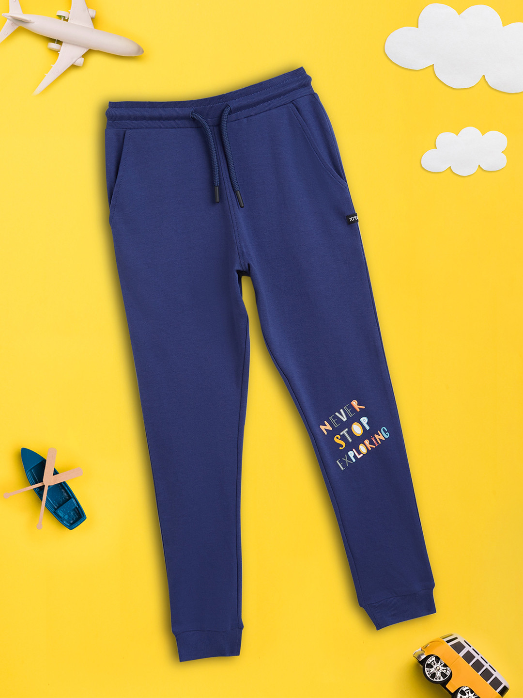 

XY Life Boys Blue Solid Relaxed-Fit Intelliease Combed Cotton Joggers