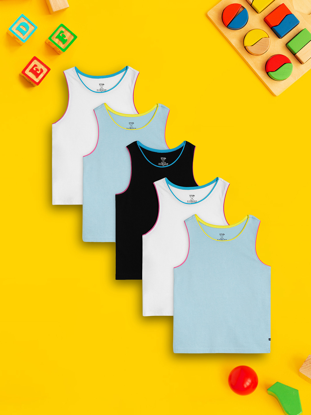 

XY Life Multicoloured Intelliease Combed Cotton Girls Tank Top Pack of 5, Multi