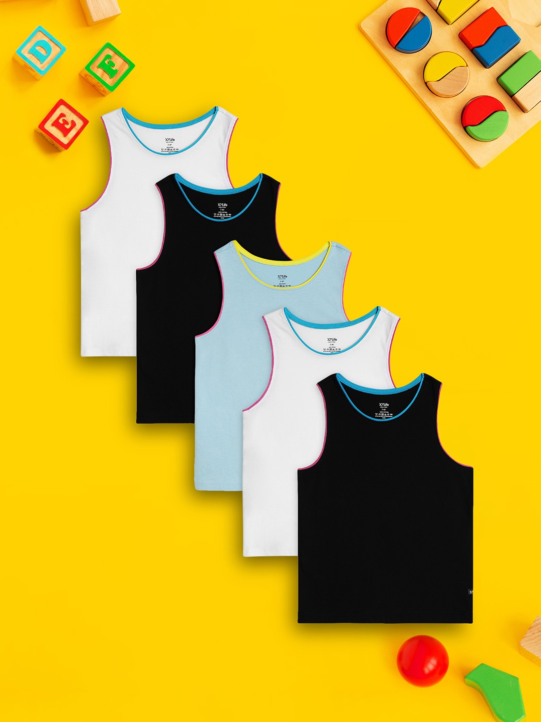 

XY Life Multicoloured Intelliease Combed Cotton Girls Tank Top Pack of 5, Multi