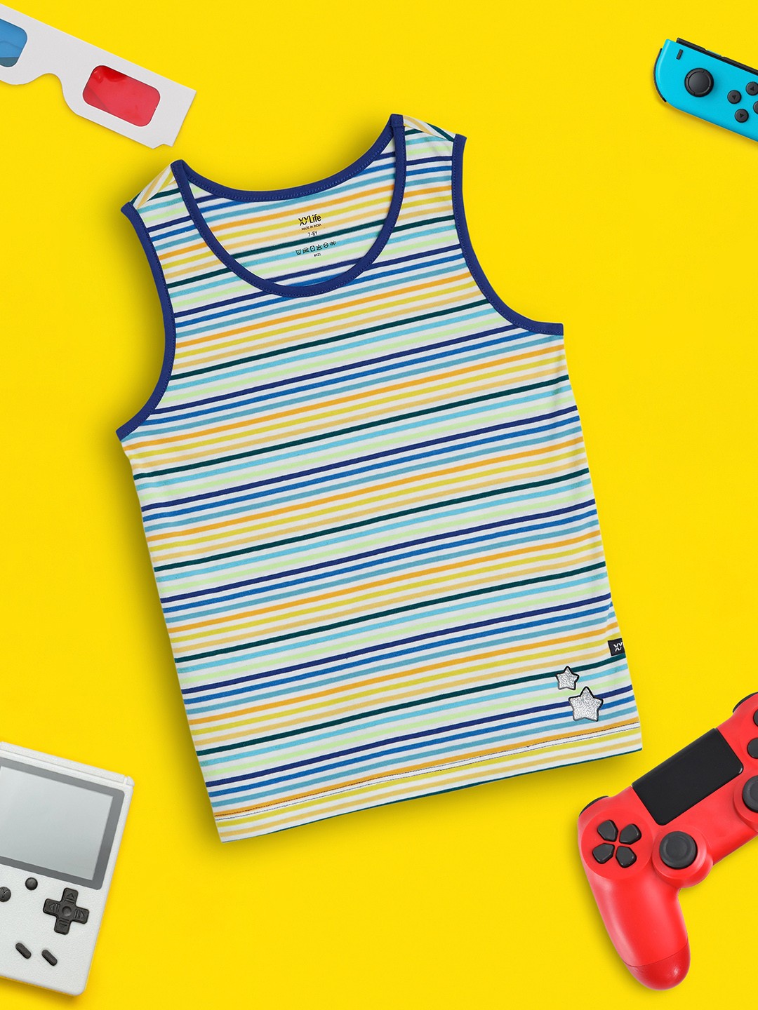 

XY Life Multicoloured Arcae Striped Yellow Intelliease Combed Cotton Tank Top, Multi