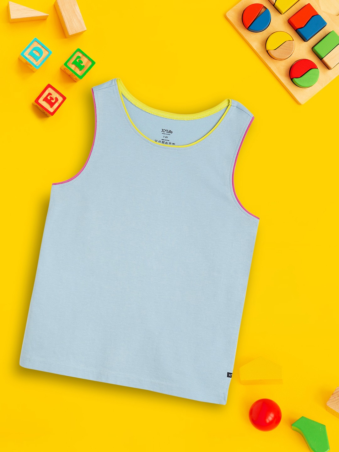 

XY Life Blue Primary Ice Blue Intelliease Combed Cotton Tank Top